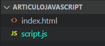 Carpeta "Articulo JavaScript conteniendo dos archivos que se llaman index.html y script.js