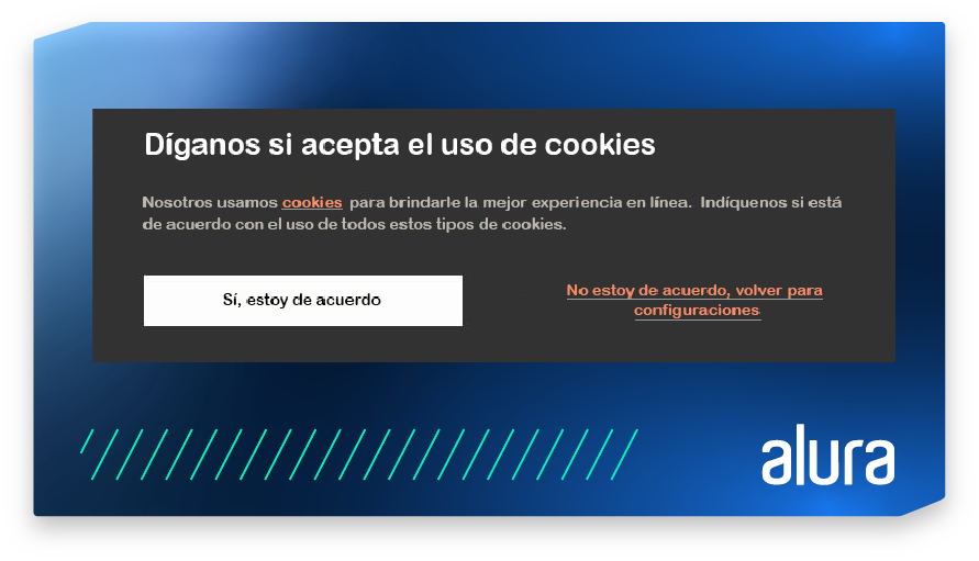 imagen que muestra un mensaje en un sitio web preguntando al usuario si está de acuerdo con el uso de cookies, con opciones para aceptar o no aceptar